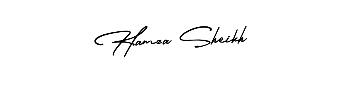 You should practise on your own different ways (AmerikaSignatureDemo-Regular) to write your name (Hamza Sheikh) in signature. don't let someone else do it for you. Hamza Sheikh signature style 3 images and pictures png