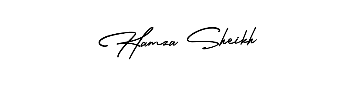 This is the best signature style for the Hamza Sheikh name. Also you like these signature font (AmerikaSignatureDemo-Regular). Mix name signature. Hamza Sheikh signature style 3 images and pictures png