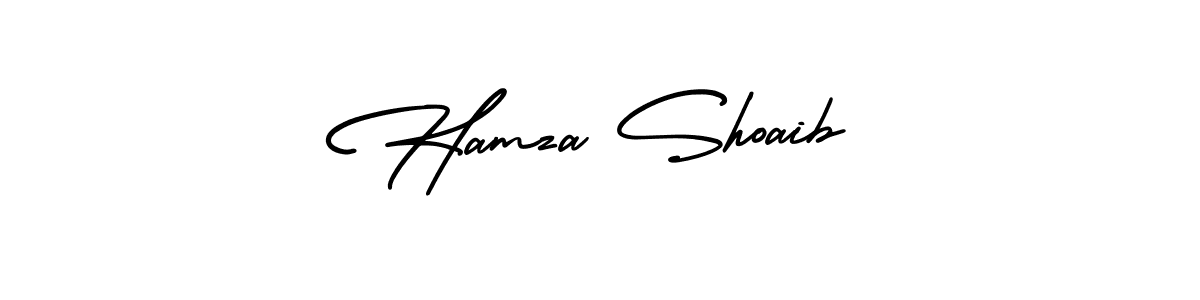 You should practise on your own different ways (AmerikaSignatureDemo-Regular) to write your name (Hamza Shoaib) in signature. don't let someone else do it for you. Hamza Shoaib signature style 3 images and pictures png