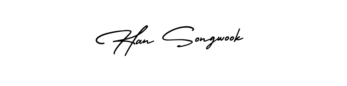 The best way (AmerikaSignatureDemo-Regular) to make a short signature is to pick only two or three words in your name. The name Han Songwook include a total of six letters. For converting this name. Han Songwook signature style 3 images and pictures png