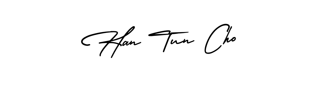 You should practise on your own different ways (AmerikaSignatureDemo-Regular) to write your name (Han Tun Cho) in signature. don't let someone else do it for you. Han Tun Cho signature style 3 images and pictures png