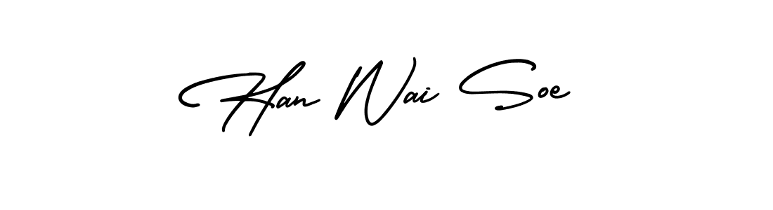 You should practise on your own different ways (AmerikaSignatureDemo-Regular) to write your name (Han Wai Soe) in signature. don't let someone else do it for you. Han Wai Soe signature style 3 images and pictures png