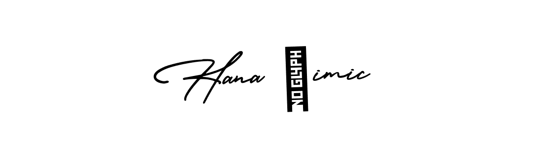 The best way (AmerikaSignatureDemo-Regular) to make a short signature is to pick only two or three words in your name. The name Hana Šimic include a total of six letters. For converting this name. Hana Šimic signature style 3 images and pictures png