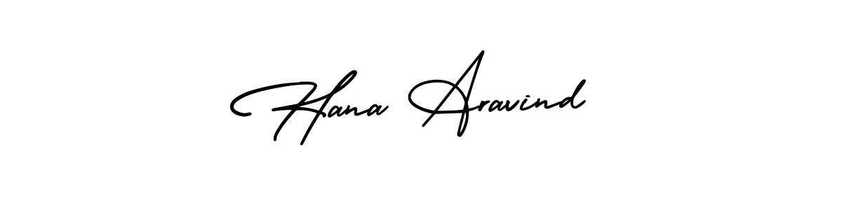 You should practise on your own different ways (AmerikaSignatureDemo-Regular) to write your name (Hana Aravind) in signature. don't let someone else do it for you. Hana Aravind signature style 3 images and pictures png