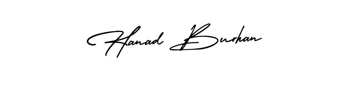 This is the best signature style for the Hanad Burhan name. Also you like these signature font (AmerikaSignatureDemo-Regular). Mix name signature. Hanad Burhan signature style 3 images and pictures png