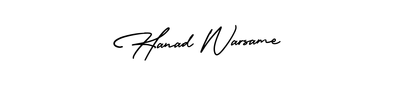 You should practise on your own different ways (AmerikaSignatureDemo-Regular) to write your name (Hanad Warsame) in signature. don't let someone else do it for you. Hanad Warsame signature style 3 images and pictures png