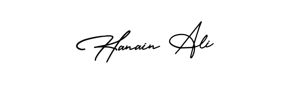 You should practise on your own different ways (AmerikaSignatureDemo-Regular) to write your name (Hanain Ali) in signature. don't let someone else do it for you. Hanain Ali signature style 3 images and pictures png