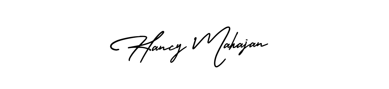 The best way (AmerikaSignatureDemo-Regular) to make a short signature is to pick only two or three words in your name. The name Hancy Mahajan include a total of six letters. For converting this name. Hancy Mahajan signature style 3 images and pictures png