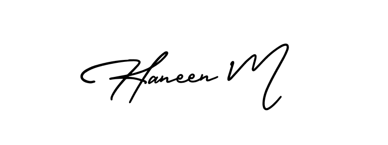 Use a signature maker to create a handwritten signature online. With this signature software, you can design (AmerikaSignatureDemo-Regular) your own signature for name Haneen M. Haneen M signature style 3 images and pictures png