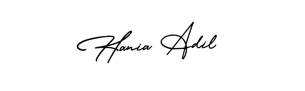 The best way (AmerikaSignatureDemo-Regular) to make a short signature is to pick only two or three words in your name. The name Hania Adil include a total of six letters. For converting this name. Hania Adil signature style 3 images and pictures png