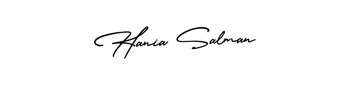 The best way (AmerikaSignatureDemo-Regular) to make a short signature is to pick only two or three words in your name. The name Hania Salman include a total of six letters. For converting this name. Hania Salman signature style 3 images and pictures png