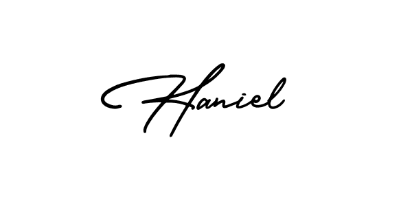 Design your own signature with our free online signature maker. With this signature software, you can create a handwritten (AmerikaSignatureDemo-Regular) signature for name Haniel. Haniel signature style 3 images and pictures png