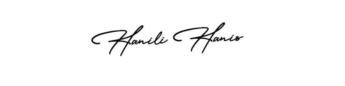 This is the best signature style for the Hanili Hanis name. Also you like these signature font (AmerikaSignatureDemo-Regular). Mix name signature. Hanili Hanis signature style 3 images and pictures png