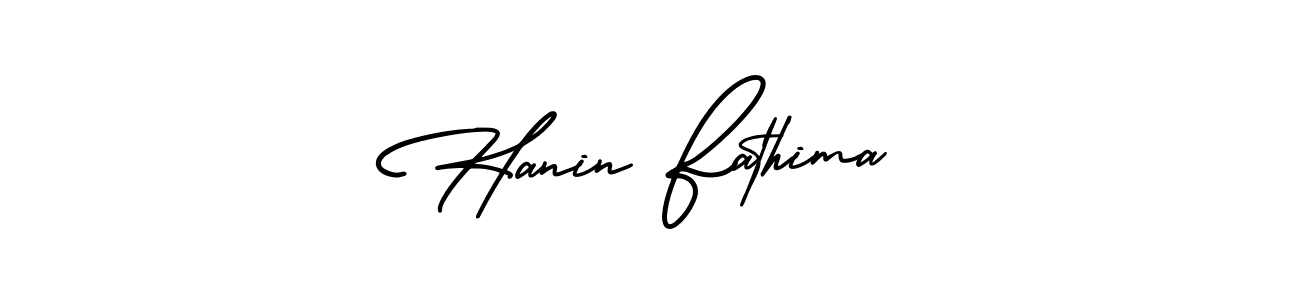 You should practise on your own different ways (AmerikaSignatureDemo-Regular) to write your name (Hanin Fathima) in signature. don't let someone else do it for you. Hanin Fathima signature style 3 images and pictures png
