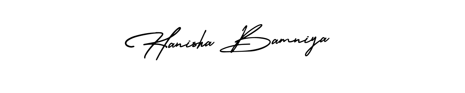 Also we have Hanisha Bamniya name is the best signature style. Create professional handwritten signature collection using AmerikaSignatureDemo-Regular autograph style. Hanisha Bamniya signature style 3 images and pictures png