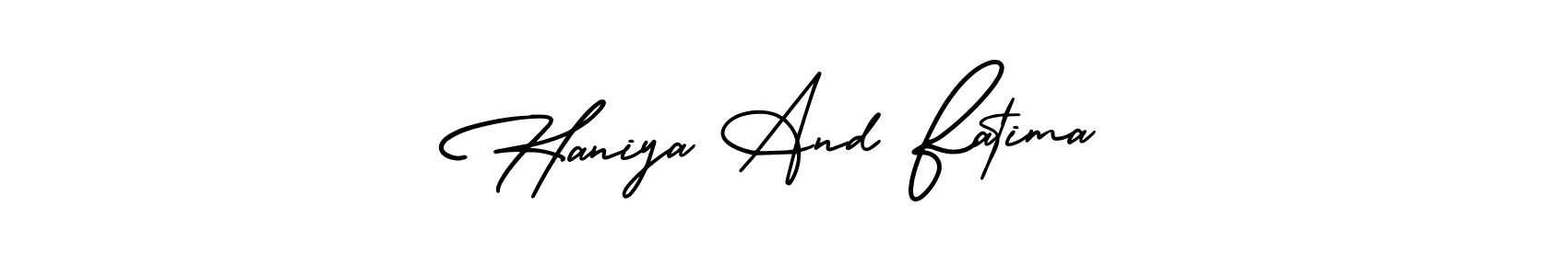 Also You can easily find your signature by using the search form. We will create Haniya And Fatima name handwritten signature images for you free of cost using AmerikaSignatureDemo-Regular sign style. Haniya And Fatima signature style 3 images and pictures png