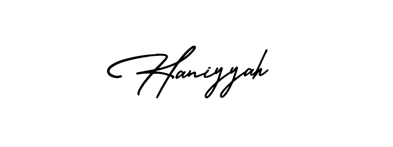 Make a beautiful signature design for name Haniyyah. With this signature (AmerikaSignatureDemo-Regular) style, you can create a handwritten signature for free. Haniyyah signature style 3 images and pictures png