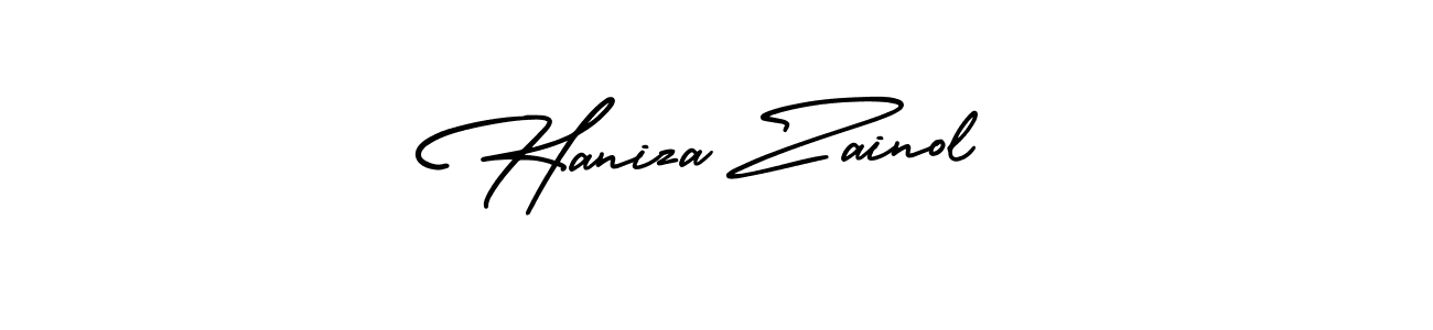 Design your own signature with our free online signature maker. With this signature software, you can create a handwritten (AmerikaSignatureDemo-Regular) signature for name Haniza Zainol. Haniza Zainol signature style 3 images and pictures png