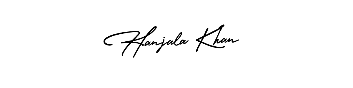 The best way (AmerikaSignatureDemo-Regular) to make a short signature is to pick only two or three words in your name. The name Hanjala Khan include a total of six letters. For converting this name. Hanjala Khan signature style 3 images and pictures png