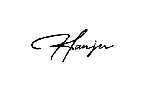 You should practise on your own different ways (AmerikaSignatureDemo-Regular) to write your name (Hanju) in signature. don't let someone else do it for you. Hanju signature style 3 images and pictures png