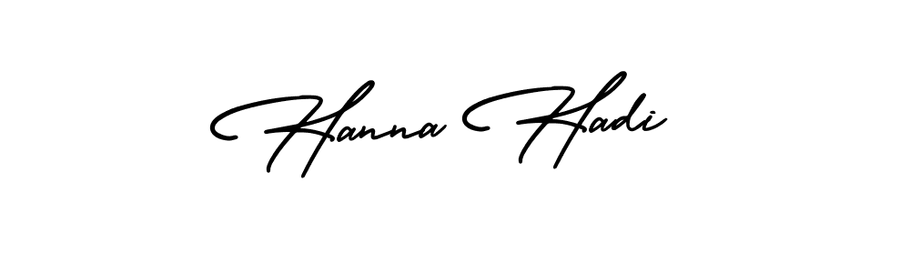 You should practise on your own different ways (AmerikaSignatureDemo-Regular) to write your name (Hanna Hadi) in signature. don't let someone else do it for you. Hanna Hadi signature style 3 images and pictures png