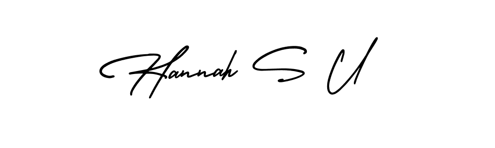 You should practise on your own different ways (AmerikaSignatureDemo-Regular) to write your name (Hannah S U) in signature. don't let someone else do it for you. Hannah S U signature style 3 images and pictures png