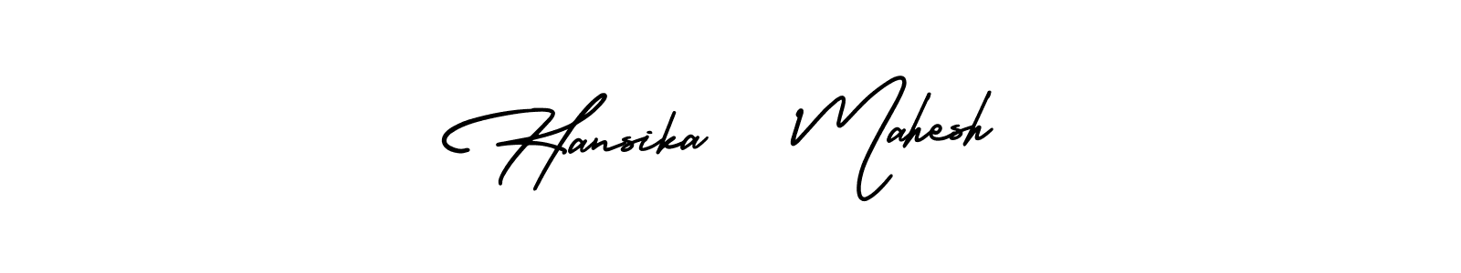 The best way (AmerikaSignatureDemo-Regular) to make a short signature is to pick only two or three words in your name. The name Hansika   Mahesh include a total of six letters. For converting this name. Hansika   Mahesh signature style 3 images and pictures png