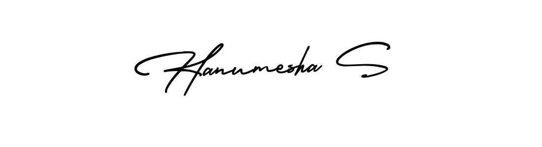 The best way (AmerikaSignatureDemo-Regular) to make a short signature is to pick only two or three words in your name. The name Hanumesha S include a total of six letters. For converting this name. Hanumesha S signature style 3 images and pictures png