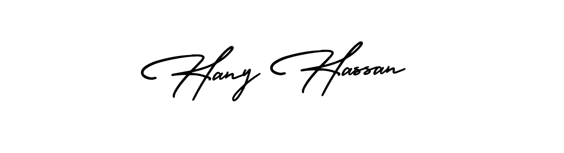 How to make Hany Hassan name signature. Use AmerikaSignatureDemo-Regular style for creating short signs online. This is the latest handwritten sign. Hany Hassan signature style 3 images and pictures png