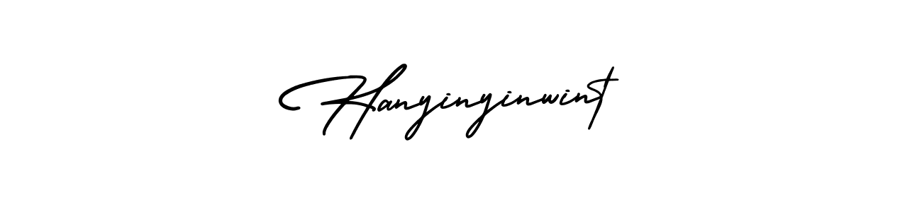 You should practise on your own different ways (AmerikaSignatureDemo-Regular) to write your name (Hanyinyinwint) in signature. don't let someone else do it for you. Hanyinyinwint signature style 3 images and pictures png