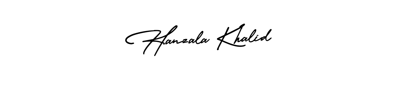 You should practise on your own different ways (AmerikaSignatureDemo-Regular) to write your name (Hanzala Khalid) in signature. don't let someone else do it for you. Hanzala Khalid signature style 3 images and pictures png