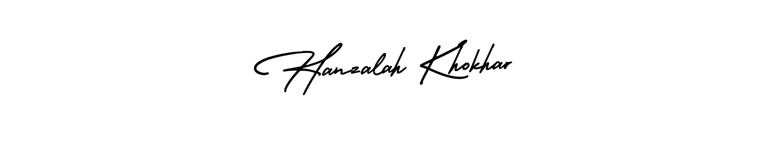 You should practise on your own different ways (AmerikaSignatureDemo-Regular) to write your name (Hanzalah Khokhar) in signature. don't let someone else do it for you. Hanzalah Khokhar signature style 3 images and pictures png