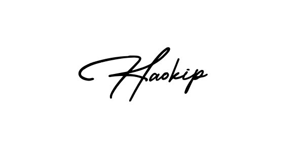 You should practise on your own different ways (AmerikaSignatureDemo-Regular) to write your name (Haokip) in signature. don't let someone else do it for you. Haokip signature style 3 images and pictures png