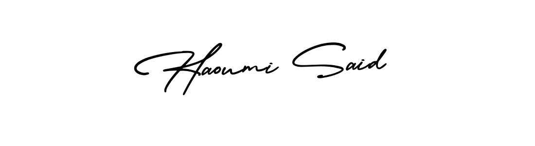 This is the best signature style for the Haoumi Said name. Also you like these signature font (AmerikaSignatureDemo-Regular). Mix name signature. Haoumi Said signature style 3 images and pictures png