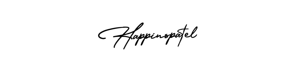 You should practise on your own different ways (AmerikaSignatureDemo-Regular) to write your name (Happinspatel) in signature. don't let someone else do it for you. Happinspatel signature style 3 images and pictures png
