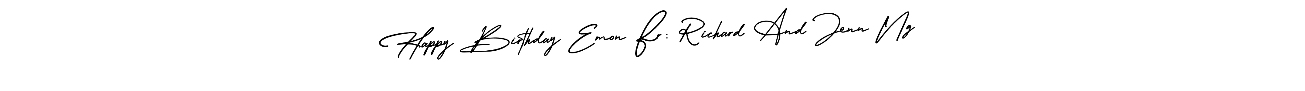 Make a beautiful signature design for name Happy Birthday Emon Fr: Richard And Jenn Ng. With this signature (AmerikaSignatureDemo-Regular) style, you can create a handwritten signature for free. Happy Birthday Emon Fr: Richard And Jenn Ng signature style 3 images and pictures png