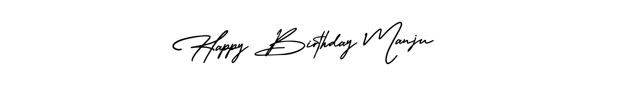 How to make Happy Birthday Manju name signature. Use AmerikaSignatureDemo-Regular style for creating short signs online. This is the latest handwritten sign. Happy Birthday Manju signature style 3 images and pictures png