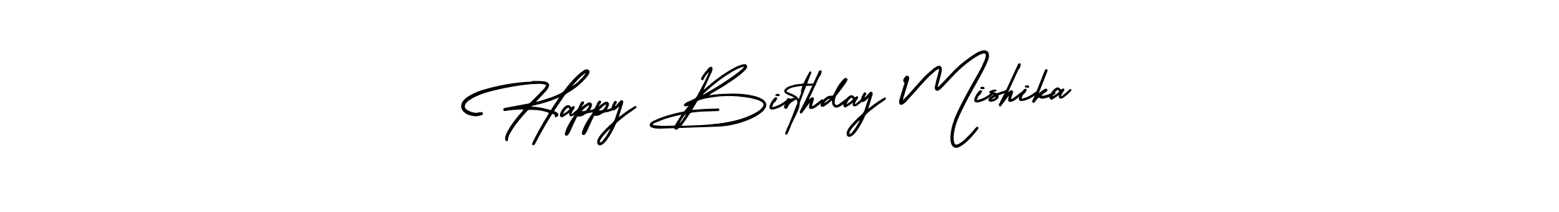 if you are searching for the best signature style for your name Happy Birthday Mishika. so please give up your signature search. here we have designed multiple signature styles  using AmerikaSignatureDemo-Regular. Happy Birthday Mishika signature style 3 images and pictures png