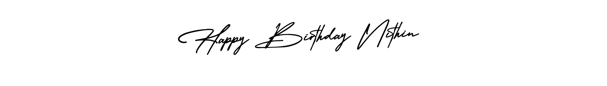 AmerikaSignatureDemo-Regular is a professional signature style that is perfect for those who want to add a touch of class to their signature. It is also a great choice for those who want to make their signature more unique. Get Happy Birthday Nithin name to fancy signature for free. Happy Birthday Nithin signature style 3 images and pictures png