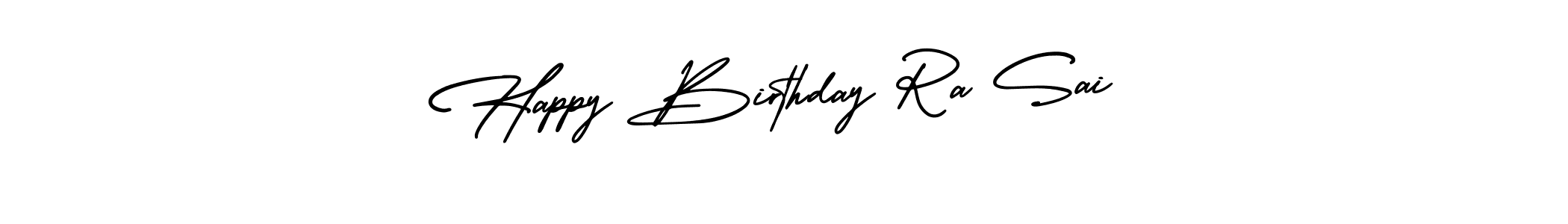 You should practise on your own different ways (AmerikaSignatureDemo-Regular) to write your name (Happy Birthday Ra Sai) in signature. don't let someone else do it for you. Happy Birthday Ra Sai signature style 3 images and pictures png
