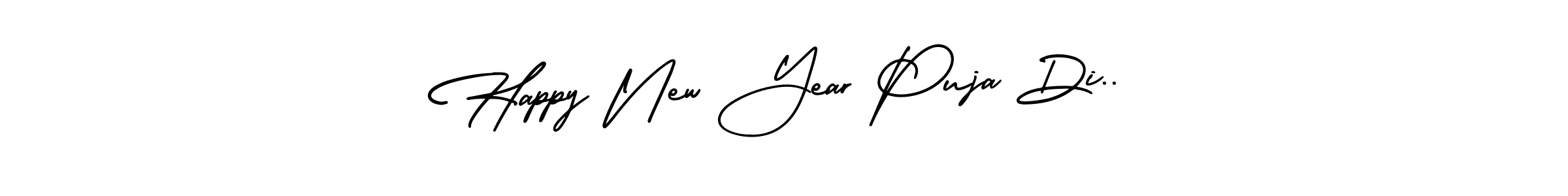The best way (AmerikaSignatureDemo-Regular) to make a short signature is to pick only two or three words in your name. The name Happy New Year Puja Di.. include a total of six letters. For converting this name. Happy New Year Puja Di.. signature style 3 images and pictures png