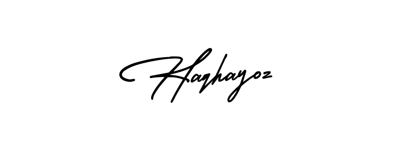 The best way (AmerikaSignatureDemo-Regular) to make a short signature is to pick only two or three words in your name. The name Haqhayoz include a total of six letters. For converting this name. Haqhayoz signature style 3 images and pictures png