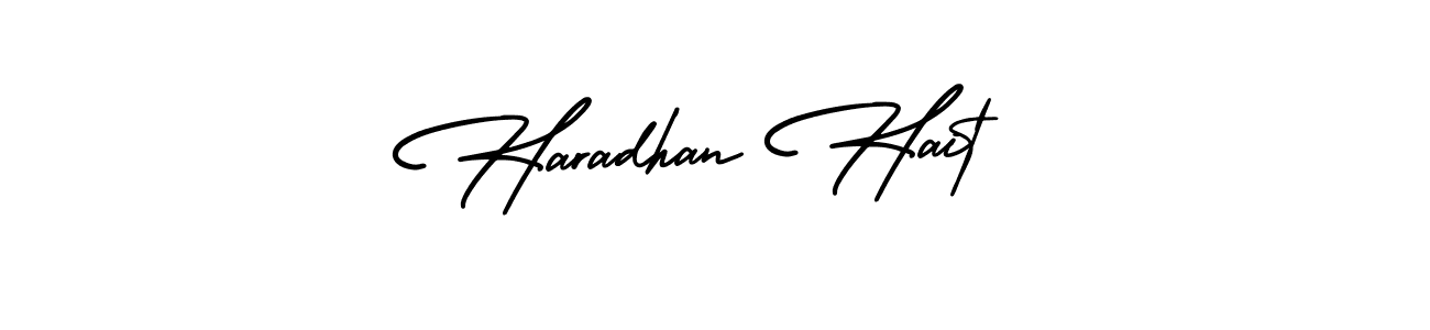 The best way (AmerikaSignatureDemo-Regular) to make a short signature is to pick only two or three words in your name. The name Haradhan Hait include a total of six letters. For converting this name. Haradhan Hait signature style 3 images and pictures png