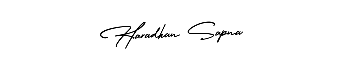 You should practise on your own different ways (AmerikaSignatureDemo-Regular) to write your name (Haradhan Sapna) in signature. don't let someone else do it for you. Haradhan Sapna signature style 3 images and pictures png