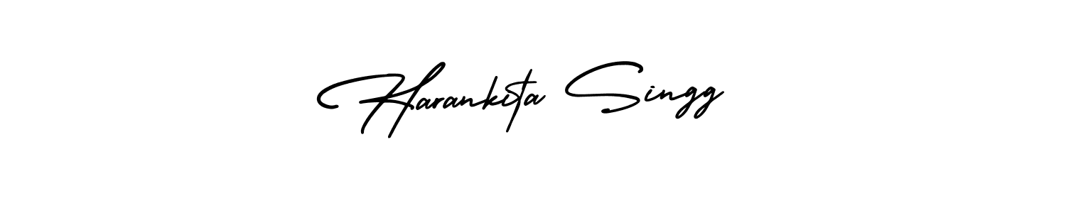 You should practise on your own different ways (AmerikaSignatureDemo-Regular) to write your name (Harankita Singg) in signature. don't let someone else do it for you. Harankita Singg signature style 3 images and pictures png