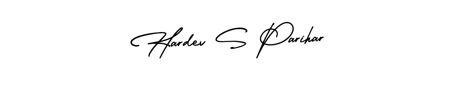 You should practise on your own different ways (AmerikaSignatureDemo-Regular) to write your name (Hardev S Parihar) in signature. don't let someone else do it for you. Hardev S Parihar signature style 3 images and pictures png