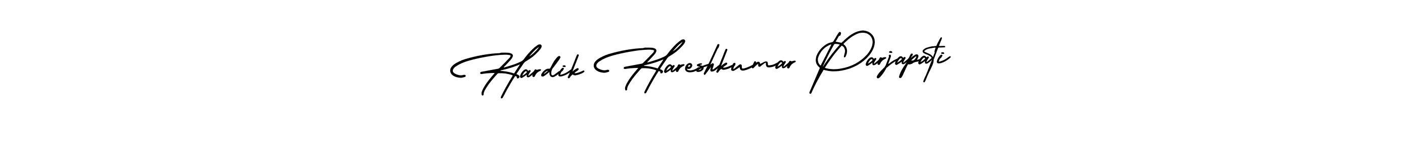 You should practise on your own different ways (AmerikaSignatureDemo-Regular) to write your name (Hardik Hareshkumar Parjapati) in signature. don't let someone else do it for you. Hardik Hareshkumar Parjapati signature style 3 images and pictures png