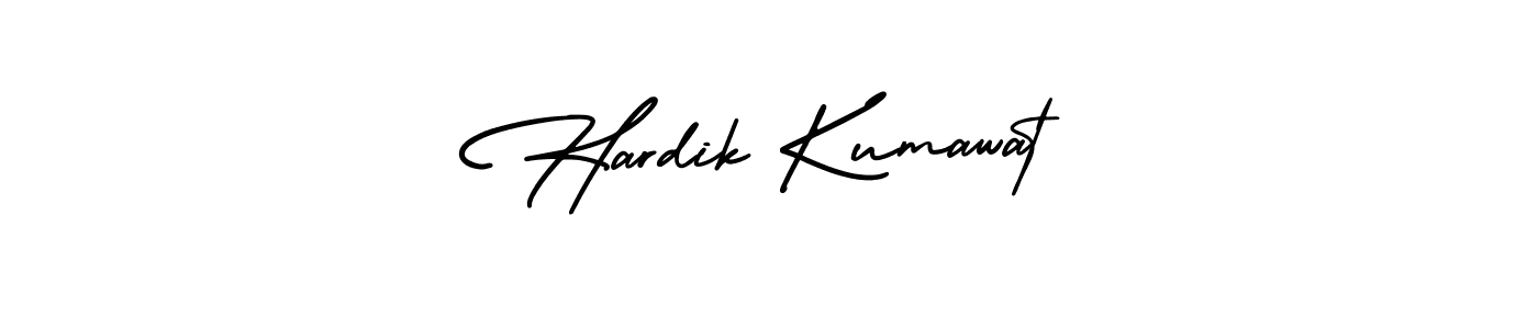 You should practise on your own different ways (AmerikaSignatureDemo-Regular) to write your name (Hardik Kumawat) in signature. don't let someone else do it for you. Hardik Kumawat signature style 3 images and pictures png