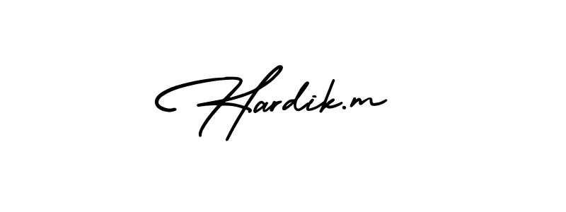 You should practise on your own different ways (AmerikaSignatureDemo-Regular) to write your name (Hardik.m) in signature. don't let someone else do it for you. Hardik.m signature style 3 images and pictures png