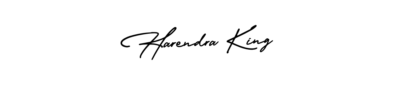 How to make Harendra King name signature. Use AmerikaSignatureDemo-Regular style for creating short signs online. This is the latest handwritten sign. Harendra King signature style 3 images and pictures png